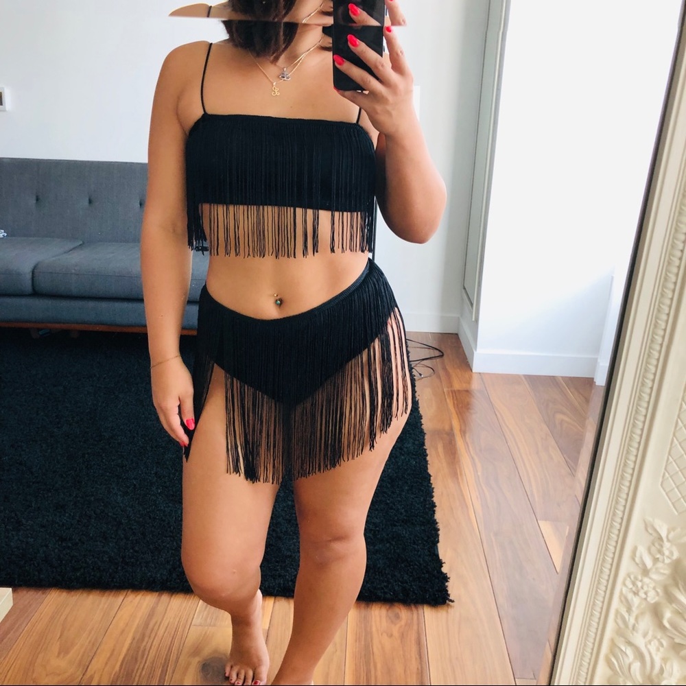 Black FashionNova fringe two piece *festival